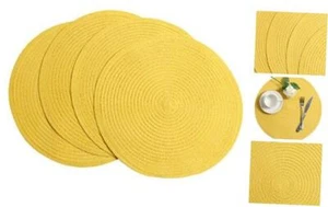 Round Braided Placemats Set of Washable Kitchen Table Placemats for 4 Yellow - Picture 1 of 7