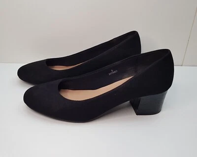 M&S SIZE 5UK EU38 WOMENS BLACK FAUX SUEDE LEATHER SLIP ON MID HEELED COURT SHOES - Image 1 of 4