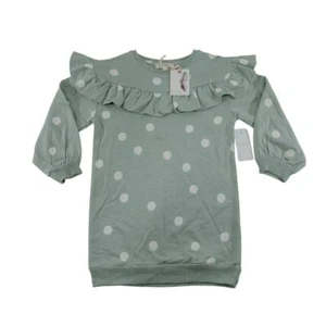 Jessica Simpson Mint Green Polka Dot Ruffle Sweatshirt Top Puff Sleeves Size 6 - Picture 1 of 9