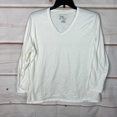 Just My Size Top Womens 2X Ivory V-Neck T-Shirt Long Sleeve Solid Cotton Basic - Image 1 of 4