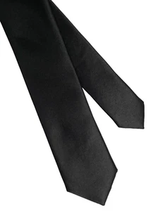 Skinny funeral tie in black satin by L.A. Smith NEW slim narrow plain dk - Picture 1 of 3