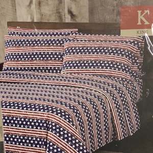 Mossy Oak Patriotic 4 Pc Sheet Set TWIN Stars & Stripes Red White Blue - Picture 1 of 1