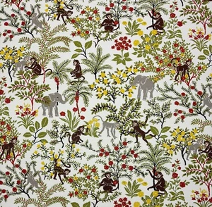 DURALEE NIKLAS MULTI MONKEY ELEPHANT TROPICAL VINE MULTIUSE FABRIC BY YARD 54"W - Picture 1 of 6