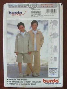 BURDA PATTERN - 2750 BOY'S JACKET SHIRT PANTS SHORTS DRAWSTRING WAIST 7-12 UNCUT - Picture 1 of 2