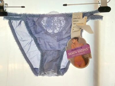 Maidenform Silken Satins & Lace Double String Bikini Panties 5 Small NWT Blue - Image 1 of 4