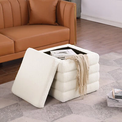 19inch Modern Teddy Velvet Square Ottoman Cube Small Storage Foot Rest for Couch - Image 1 of 4