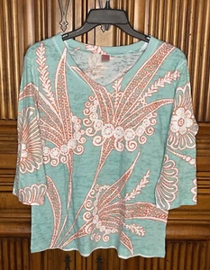 Sundance Before and Again Womens Top Blue Pink Burnout Soft V Neck Long Sleeve - Picture 1 of 12