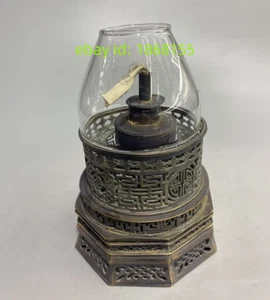 6" Excellence ancient bronze copper Carve flower Usable oil lamp Glass Lampshade - Picture 1 of 9
