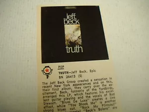 JEFF BECK original 1968 music biz promo lp review TRUTH - Picture 1 of 1