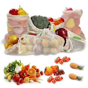 Bolsa de productos de malla reutilizable premium, compras de comestibles de algodón ecológico, 3 tamaños - Imagen 1 de 15