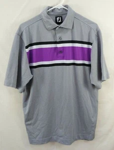 Footjoy Mens Polo Shirt Medium Short Sleeve Gray Purple Striped Golf  - Picture 1 of 4
