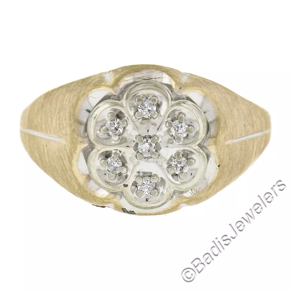 Men's 10K Two Tone Gold 0.10ctw Single Prong Diamond Matte Finish Cluster Ring - Image 1 of 4