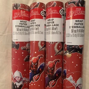 4 Rolls Spiderman Gift Wrapping Paper,50 Sq Ft Each Shipped In Roll Form - Picture 1 of 2