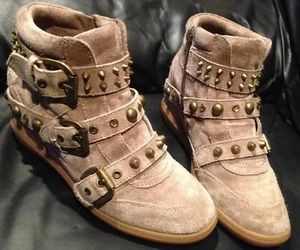 Aldo Tan Suede W/decorative Studs & Side Zipper High Top Boots Size 8M - Picture 1 of 11