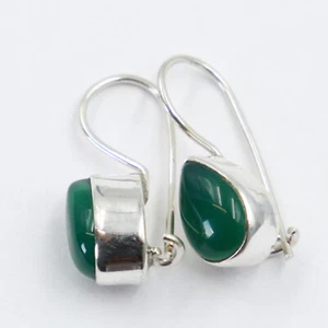 Jade Ohrhänger Sterling Silber 925 Ohrringe Modern Cabochon Chalzedon Grün HV - Bild 1 von 2