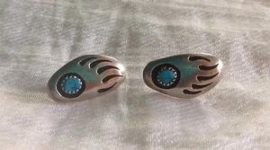 Sterling Silber Türkis Navajo/Zuni Ohrringe Bärenkralle Kanalschliff signiert "P" - Bild 1 von 6