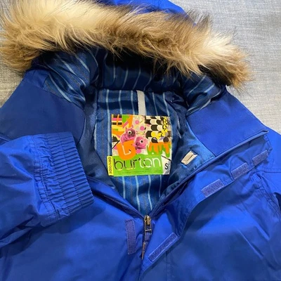 Burton Kids Snowboard Winter Jacket Blue DryRide Hooded Fur Trim Size S - Image 1 of 4