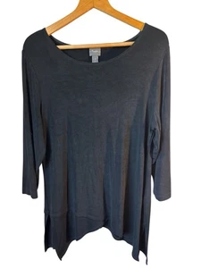 Chico's Travelers Slinky LS asymmetrical Tunic Top Black Size 3 XL Office Travel - Picture 1 of 7