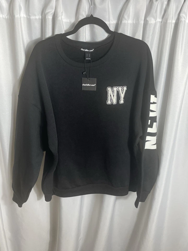 Charlotte Russe Mujer Talla XL Negro NY City Sudadera Pullover Informal Nuevo con Etiquetas Foto 1 de 4