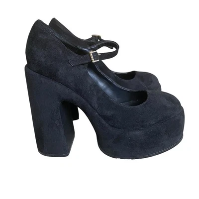 Steve Madden Elyssa Mary Jane Tacones Plataforma 8.5 Negro Gamuza Gótico Glam Fiesta Foto 1 de 4