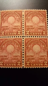 Scott #652, M/VF/NH, Blk of 4, 2 cent, Edison, Carmine Rose, 1929, perf 11 - Picture 1 of 2