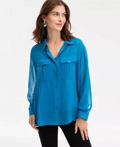 (2) I.N.C. Int. Concepts Women's Button-Front Shirt, Large, Blue & Black NEW - Picture 1 of 11