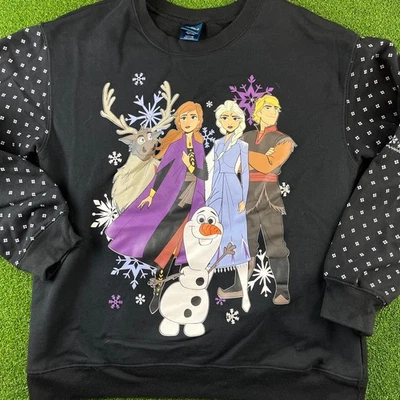 Moletom Disney Frozen II preto gola redonda inverno Elsa Anna Olaf Kristoff tamanho G - Imagem 1 de 4