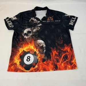 Maxcorners Billiards Shirt Skulls 8 Ball Fire Collar Doug Drop Shot Nicolai - Picture 1 of 9