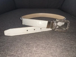 Brighton Women’s M 30 Reversible Leather Belt White & Tan Silver Buckle B2701 - Picture 1 of 8