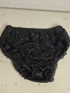 Vintage Black Panties Double Nylon Gusset Chiffon Ruffle Sheer Sz M / S Size 7 - Picture 1 of 7