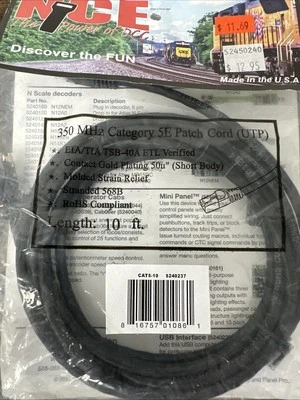 NCE #5240237 CAT5-10 10 Foot CAT5E Patch Cord for DCC NIP CC - Image 1 of 4