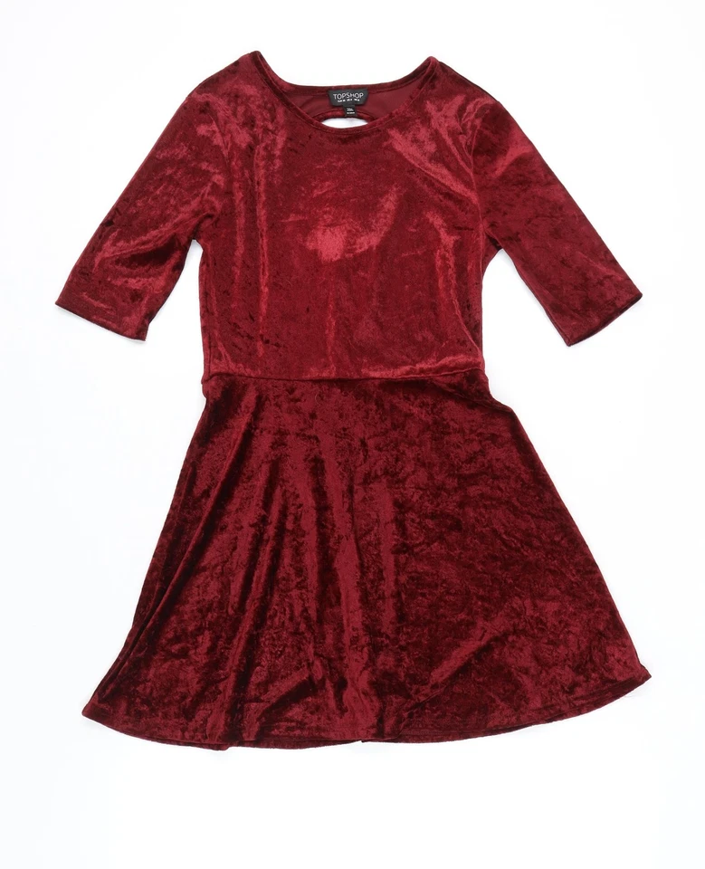 Vestido de terciopelo Topshop rojo línea A para mujer talla 8 Foto 1 de 4