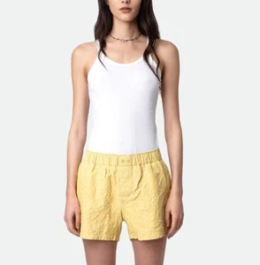 Pantalones Cortos Para Mujer ZADIG & VOLTAIRE 36 Amarillo Pax Cuero Arrugado EE. UU. XS - Imagen 1 de 10