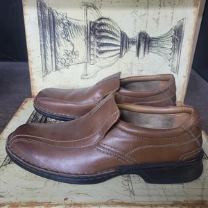 Clarks 14885 Mens Brown Leather Size 10 M Slip On Dress Loafers Shoes Square Toe - Picture 1 of 15