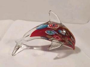 Pisapapeles estatuilla Millefiori oro rojo delfín vidrio soplado a mano estilo Murano - Imagen 1 de 10