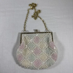 Pastel Beaded Geometric Clasp Purse Chain Mister Ernest Vintage Hong Kong - Picture 1 of 15