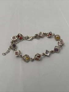 925 Sterling Silver Colour Crystal Charm Tennis Bracelet - Picture 1 of 7