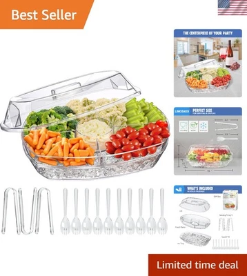 Elegante bandeja para verduras refrigerada de 15 pulgadas con tapa y 4 compartimentos para fiestas Foto 1 de 4