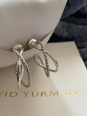 David Yurman .925 Sterling Silver Crossover Cable Hoop Earrings - Image 1 of 4
