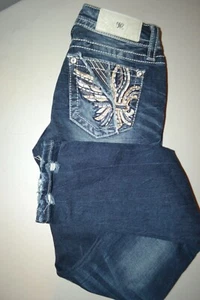 Miss Me Girls Low Rise Straight No Pocket Flaps Distressed Blue Jeans Sz 24x31.5 - Picture 1 of 12