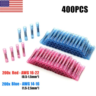 400X Heat Shrink Butt Wire Splice Connectors Waterproof Crimp Terminal 22-14 AWG - Image 1 of 4