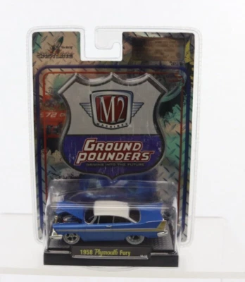 M2 MACHINES GROUND POUNDERS 1958 PLYMOUTH FURY BLUE 1:64 NEW NIP - Image 1 of 4