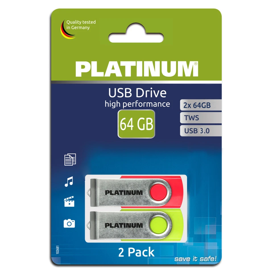 Platinum TWS 2x 64 GB USB-Stick • USB 3.0 Laufwerk in Schlüsselanhänger-Format