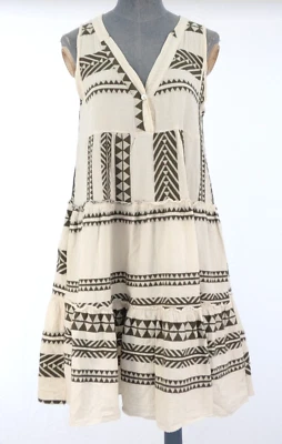 Vestido Bohemio Bordado Sin Mangas Mini Lino Algodón Verano Talla S Foto 1 de 4