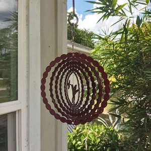 Hummingbird Metal Hanging Wind Spinner 6.5" Brown Enamel NEW 3D Kinetic Yard Art - Picture 1 of 3