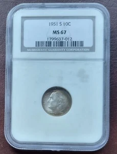 1951 S Roosevelt Dime 10c NGC MS67 UNCIRCULATED #65219 - Picture 1 of 2