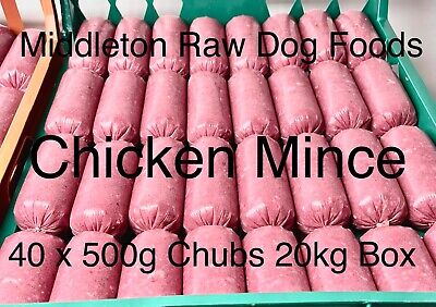 Frozen Dog Food  Chicken Mince 40 X 500g Chubs 20kg Box. BARF RAW DIET Delivered • 33.95£