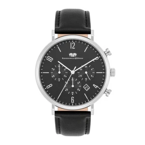 Rhodenwald Söhne Herren Armband-Uhr Arakon silber Echtleder schwarz