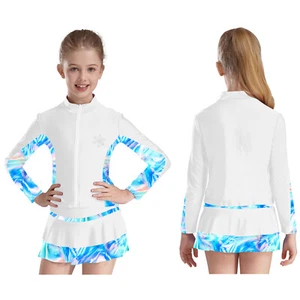 Kids Girl's Sport Suits Printed Top And Skirts Long Sleeve Active Swimwear Yoga - Picture 1 of 47