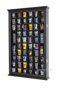 56 Shot Glass Display Case Holder Cabinet  Rack Wall Shadow box- Black SC56-BL